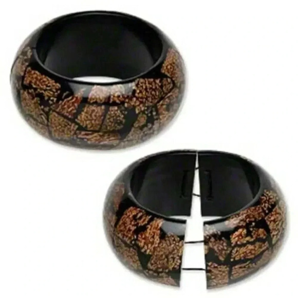 Handcrafted Brown Black Luan Tree Wood Bark Stretch Bangle Bracelet Philippines - Picture 1 of 1
